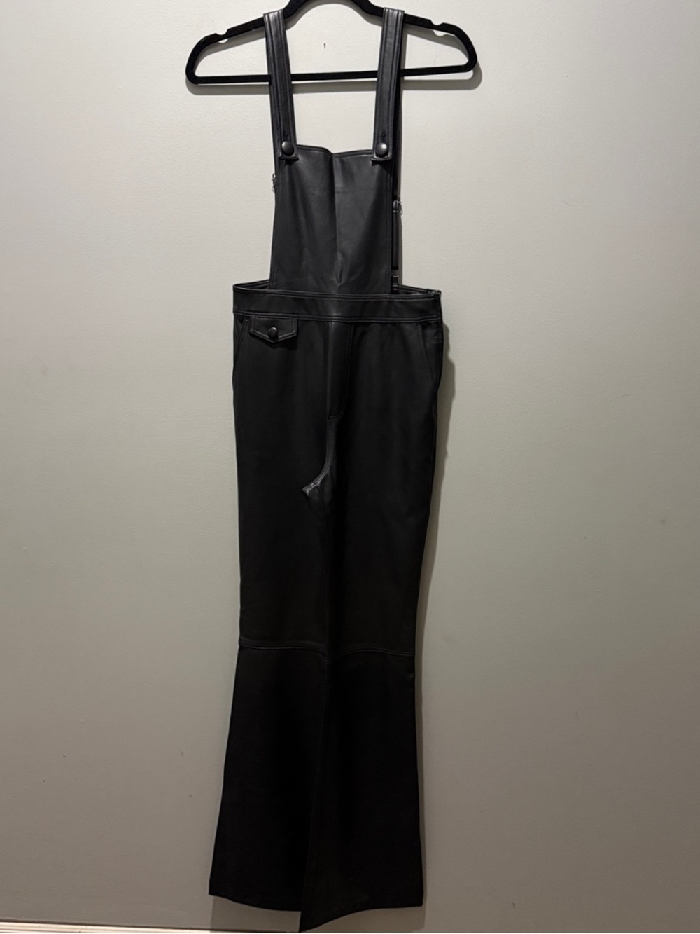 Anthropologie Maeve Faux Leather Dungarees - Black - Picture 3 of 11